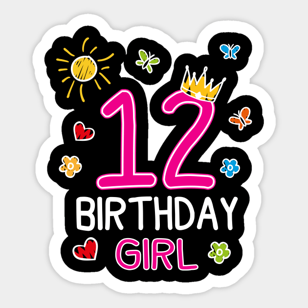 Kids 12th Birthday Girl Crown Princess Sticker by printedartings